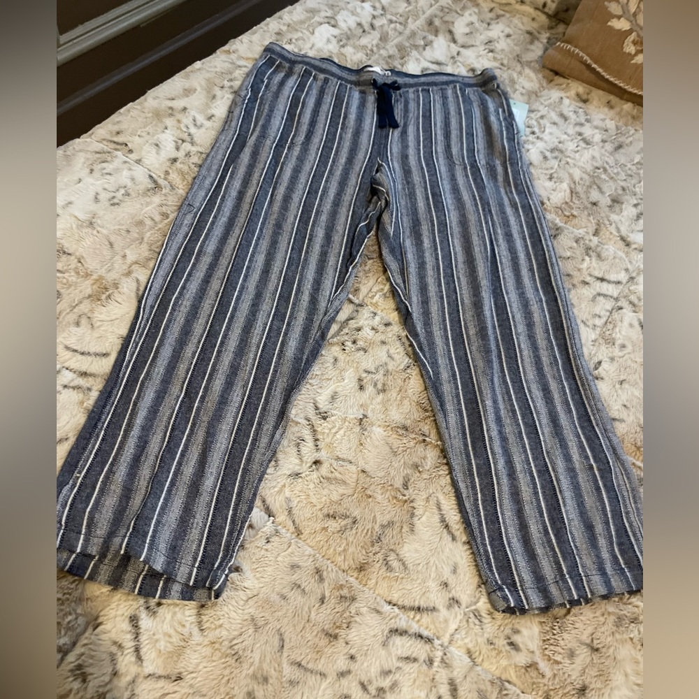 NWT Linen Striped Blue Ankle Pants